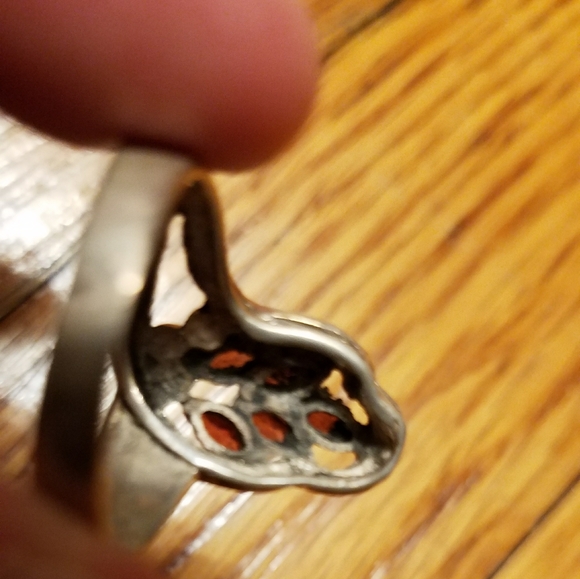 Vintage sterling silver, garnet, marcasite ring - Picture 3 of 3